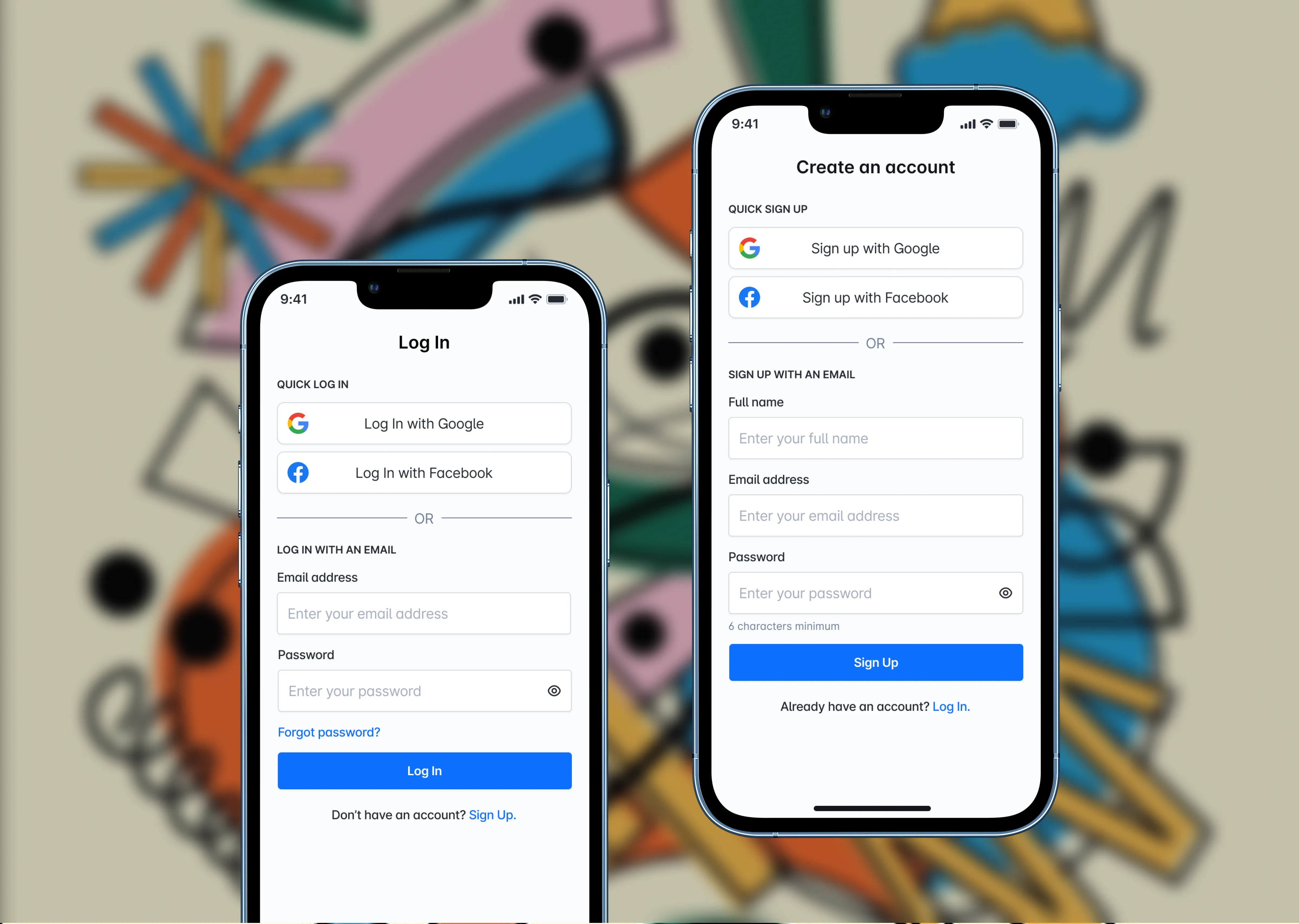 Mobile app authorisation screens preview